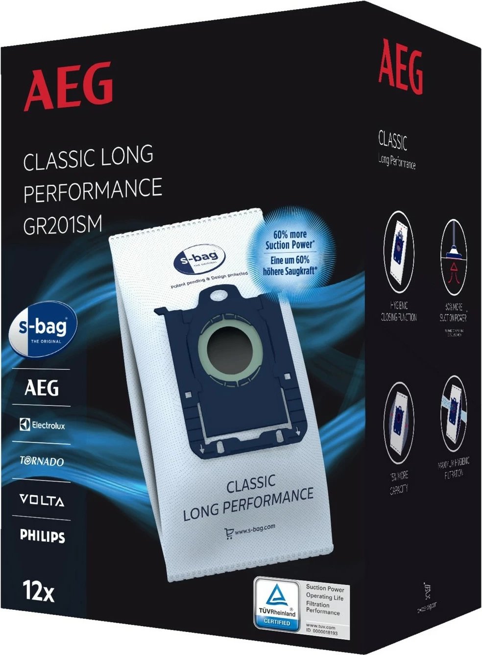 Qese pluhuri AEG GR 201SM, 12 copë, për VX7/VX8, blu/bardhë