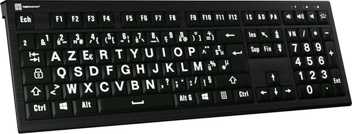 Tastierë LogicKeyboard XL-Print Astra 2, AZERTY, bardhë në të zezë, PC
