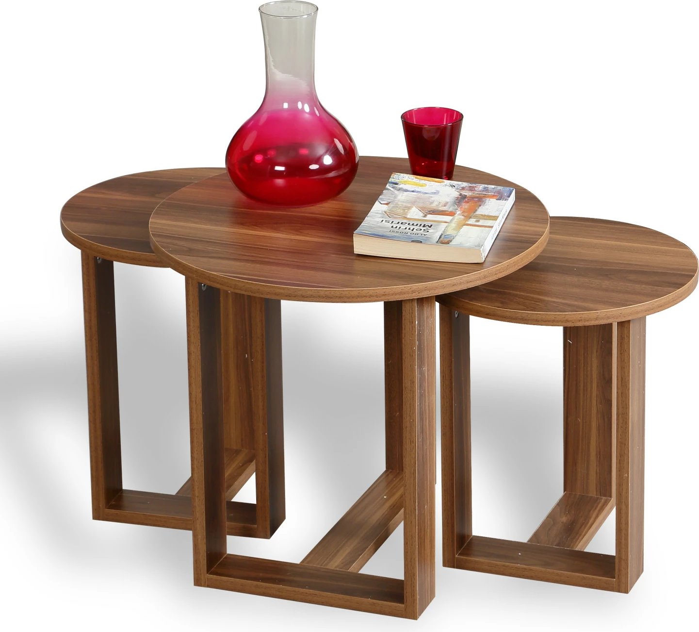 Set tavolinash të vendosshme Mira, ngjyrë arre, 3 copë