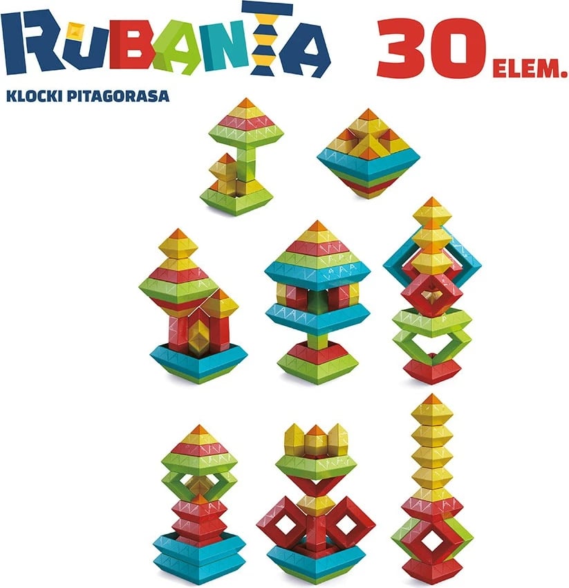 Set blloqe ndërtimi ASKATO Rubanta Pythagoras, 30 elemente, plastikë, shumëngjyrëshe