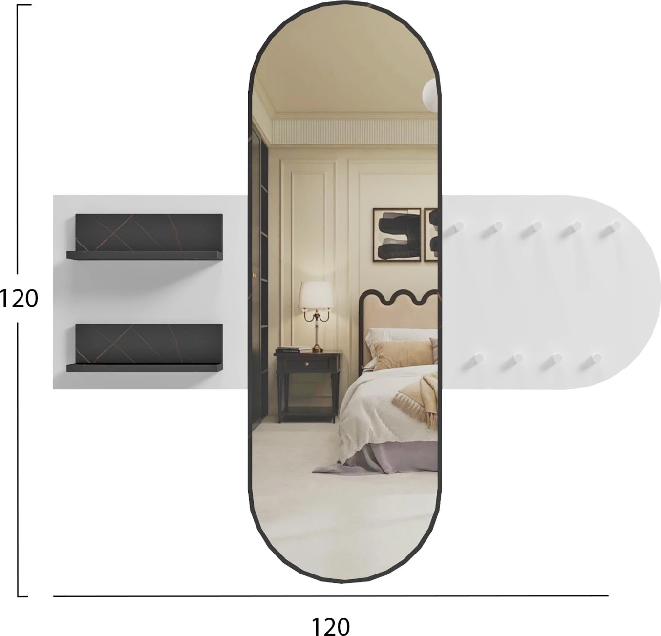 Mobilje hyrëse me pasqyrë CHERYL ΗΜ9049.11 melaminë, ngjyrë e bardhë-mermer i zi, 125x40x120 cm