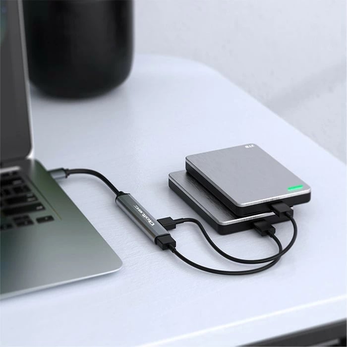 HUB USB-C Qoltec 53792, 4 porte (1x USB 3.0, 3x USB 2.0), grafit