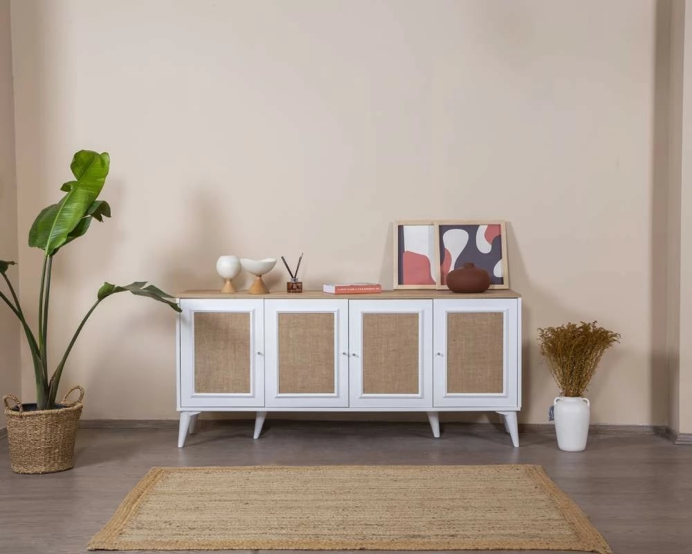 Konsol Skye Decor, montim në mur, e bardhë dhe lis