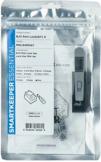 Set bllokuesish porte RJ11, SmartKeeper MNL04PKGY, 4x bllokues + 1x çelës mini, gri