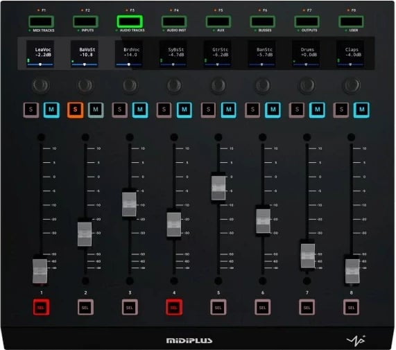 Kontroller DAW MIDIPLUS Up+, 32 butona, 8 fadera, 8 enkodera, LCD, USB