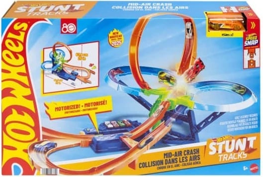 Set pistash Hot Wheels Air Crash, JFD12, me makinë 1:64, Blu/Portokalli/Gjelbër