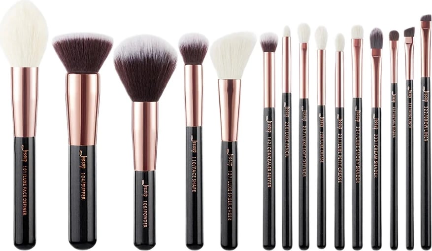 Set furçash për grim JESSUP Essential Makeup Brush Set për femra e zezë 15 copë
