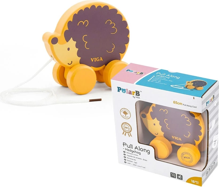 Lodër tërheqëse me litar, Viga, Hedgehog, druri ahu, 112x107x53 mm, shumëngjyrëshe