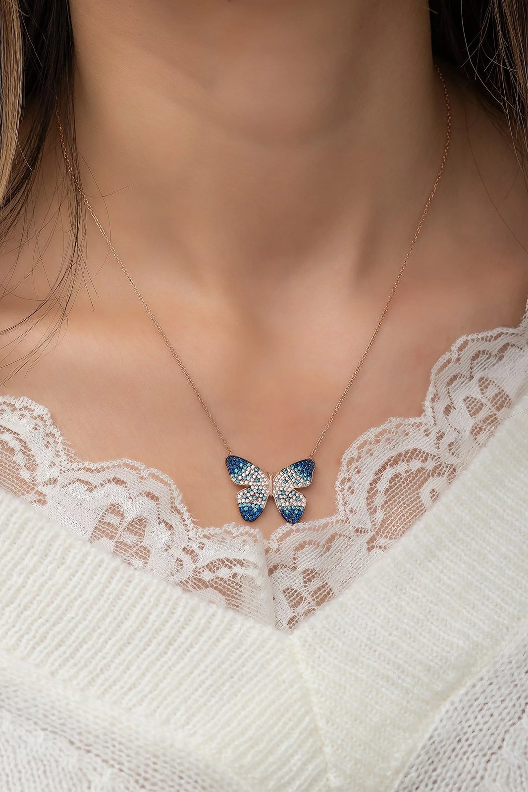 Varëse argjendi me flutur, ngjyrë rozë ari, kaltër e bardhë, Jumeon, TRDYL330