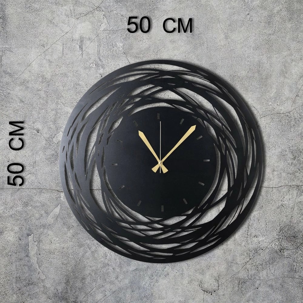 Orë muri dekorative prej metali, Wallity, WATCH-042, e zezë, 50x50cm