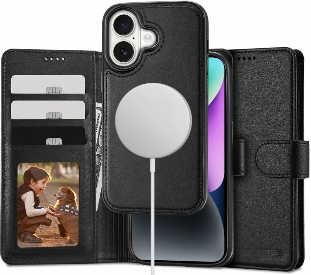 Mbështjellës Tech-Protect Wallet MagSafe për iPhone 16, i zi