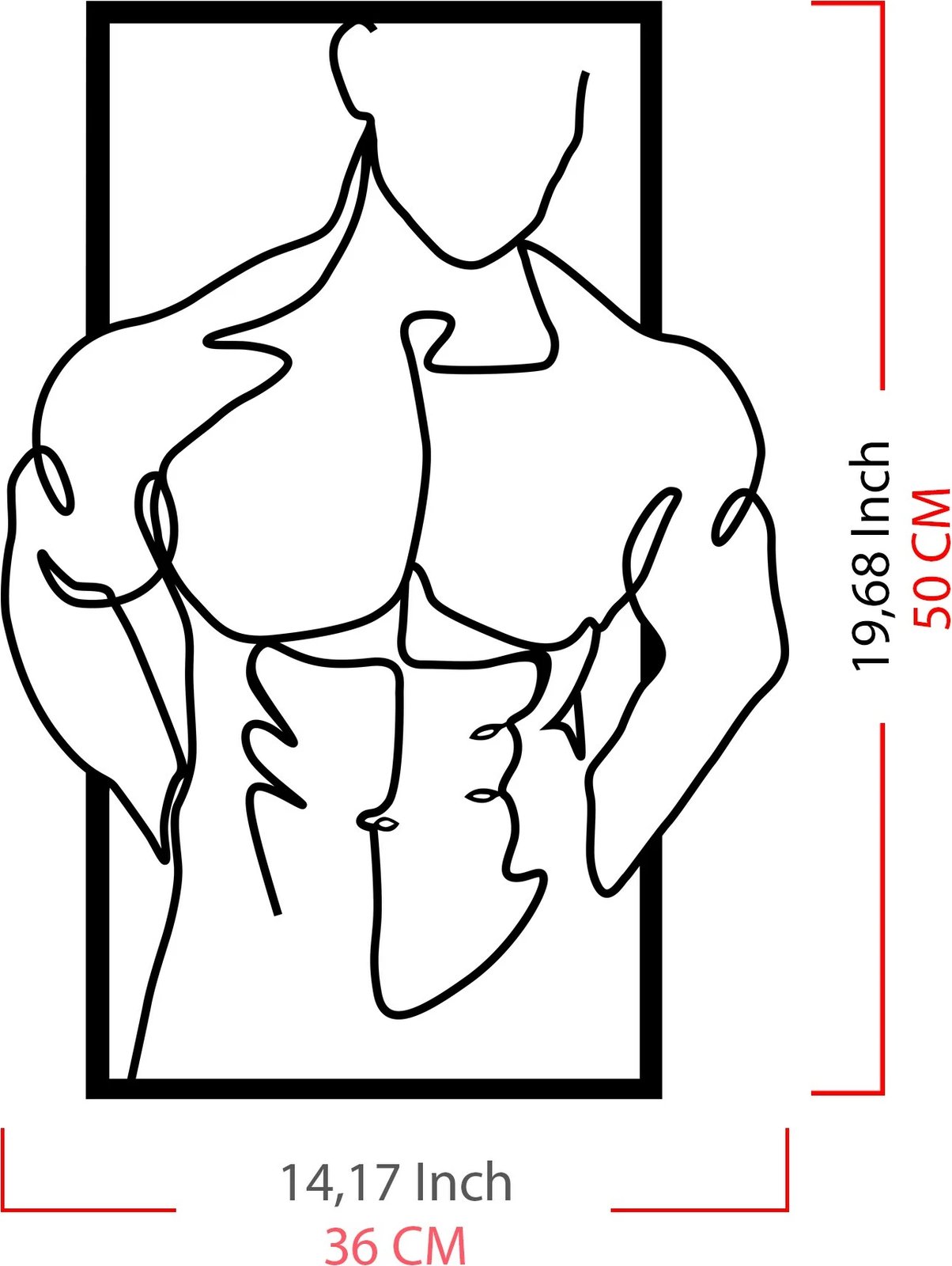 Aksesor dekorativ metalik për mur, trup mashkulli muskulor, Wallity, ngjyrë e zezë