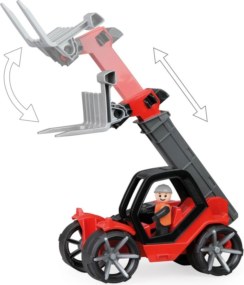 Lodër ngarkues teleskopik Lena Truxx2, plastikë, me figurë, zi/kuqe/argjendtë