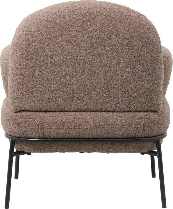 Fotelje Jaycob, stof boucle ngjyrë kafe, këmbë metalike të zeza, 74x71x83cm