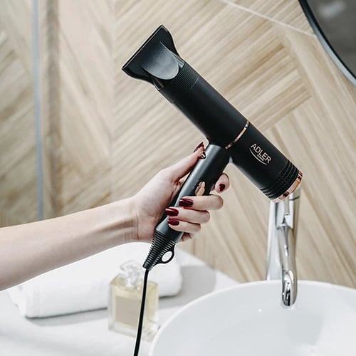 Tharëse flokësh, Adler AD 2278, 1400W, 2 shpejtësi, 2 temperatura, jonizim, ftohtë, e zezë me elemente ari