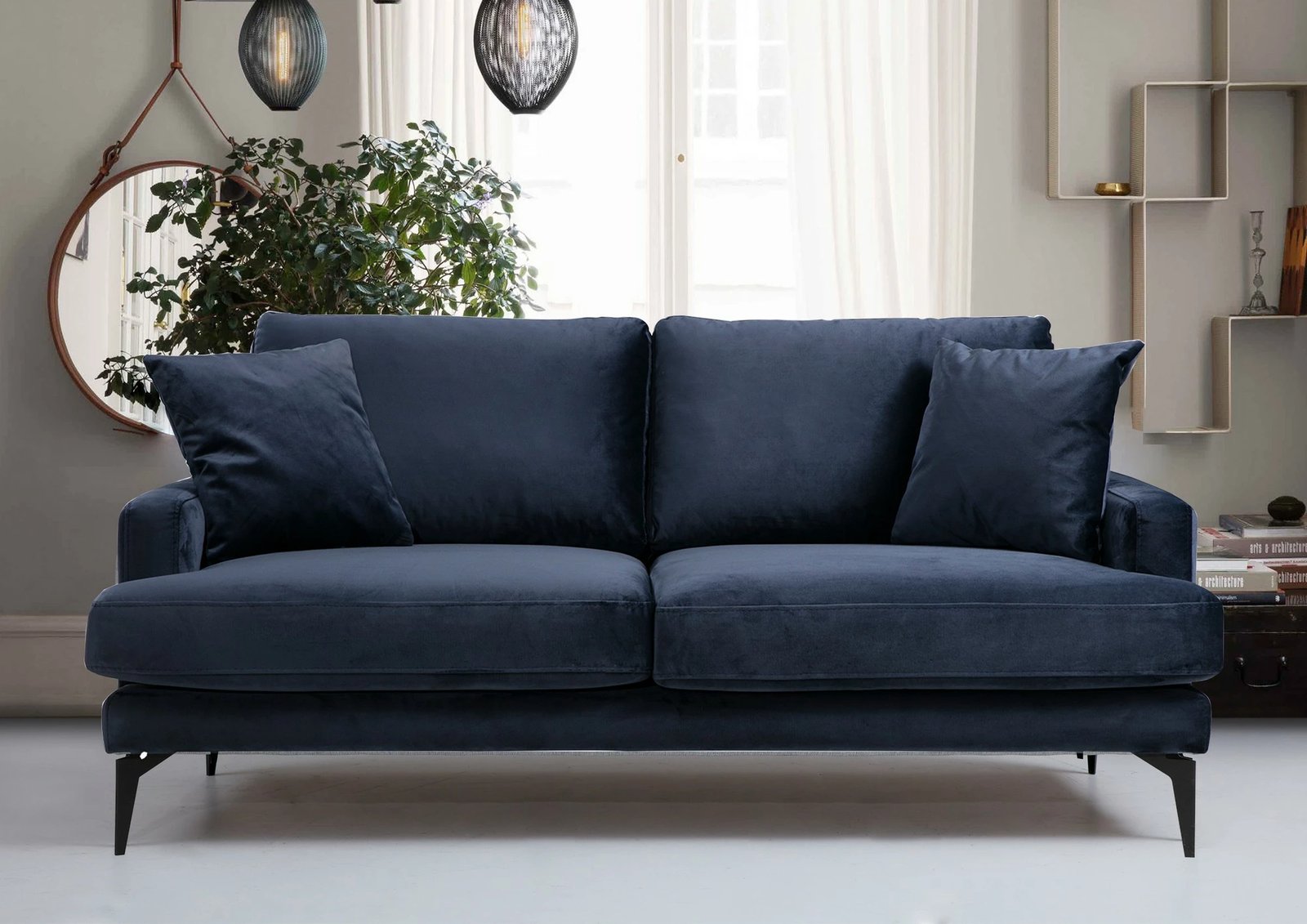 Divan dy ulëshe, ngjyrë navy blue, Papira 2 Seater