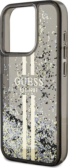 Mbështjellës Guess Liquid Glitter Gold Stripes për iPhone 15 Pro, i zi Mbështjellës Guess Liquid Glitter Gold Stripes për iPhone 15 Pro, i zi