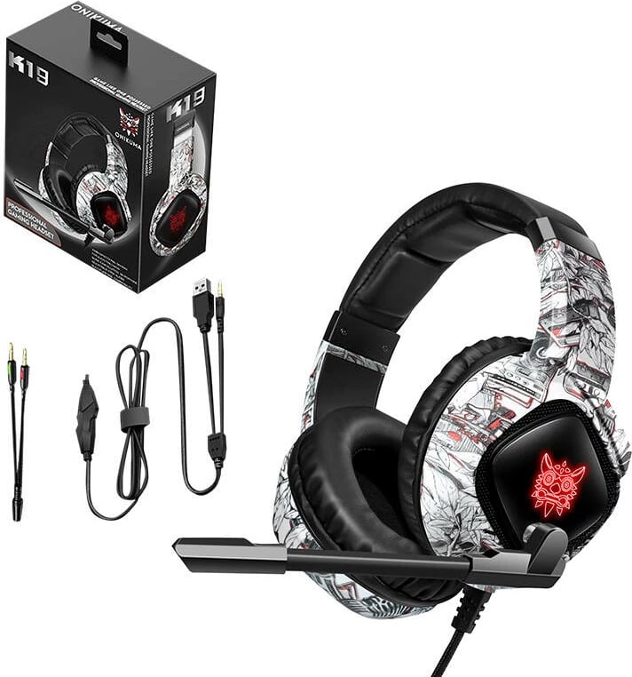 Kufje gaming ONIKUMA K19 Camou, me mikrofon, të bardha