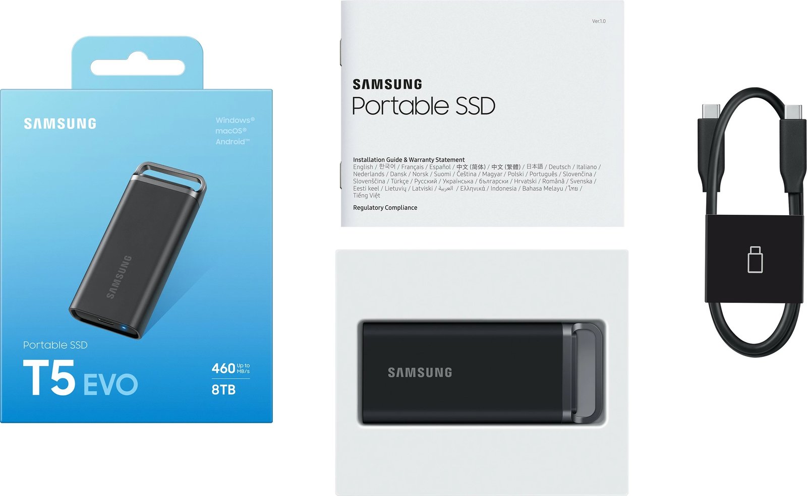 SSD Samsung T5 EVO, 8 TB, 3.2 Gen 1, 460 MB/s, Ngjyrë e zezë