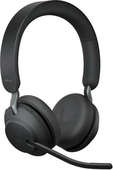 Kufje me mikrofon Jabra Evolve2 65 UC, stereo on-ear, pa tela, rreze 30m, bateri 37h, kabllo 1m, e zezë