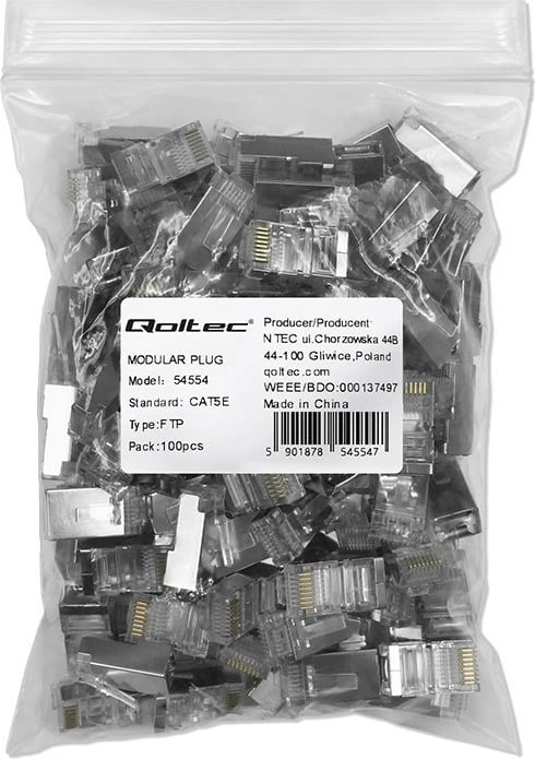 Lidhës modular RJ45 Qoltec 54554, CAT5e, FTP, 100 copë