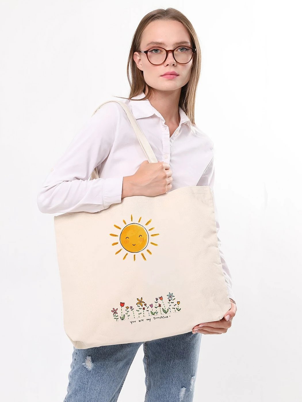 Torbë tote Zoozie Bags, krem, 47x36x8cm