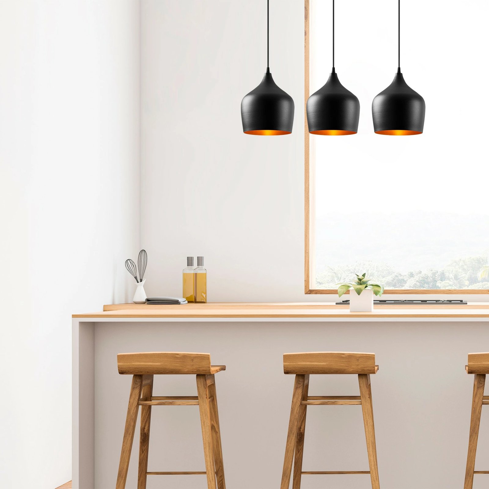 Llambë tavani moderne, tre pjesë, ngjyrë e zezë, Dodo - 6271