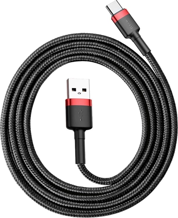 Kabllo Baseus Cafule CATKLF-B91 USB-A në USB-C, 1m, 3A, QC 3.0, zi/kuqe