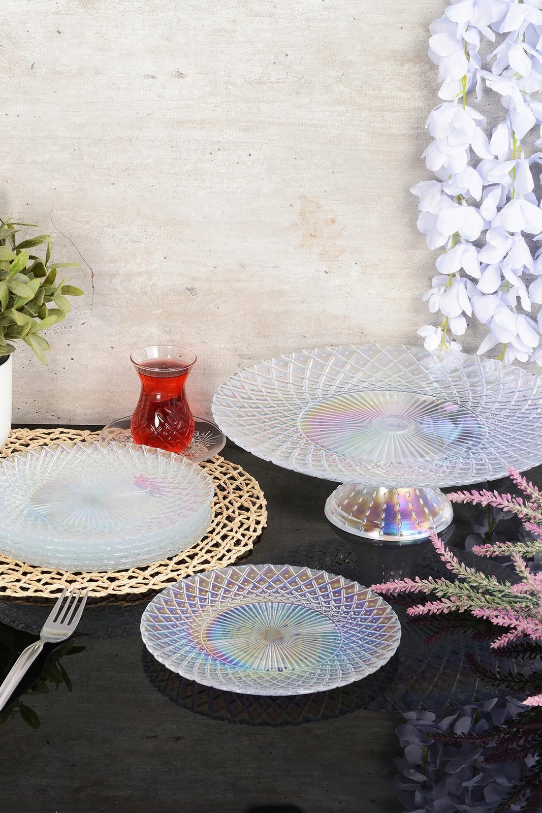 Set për shërbim torte prej xhami, 7 pjesë, Hermia Belinda 7PTLS