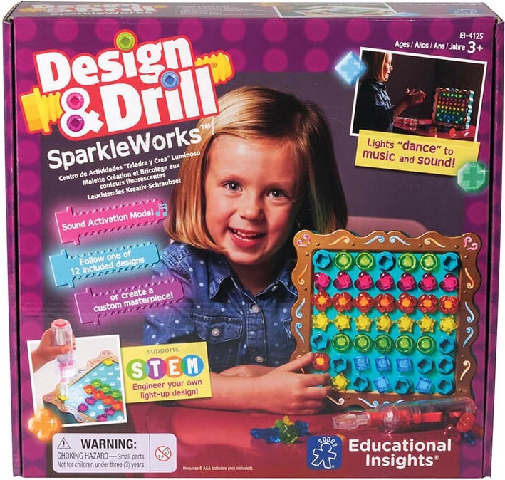 Set ndërtimi edukativ Learning Resources Design & Drill SparkleWorks, EI-4125, me vida shumëngjyrëshe dhe drita