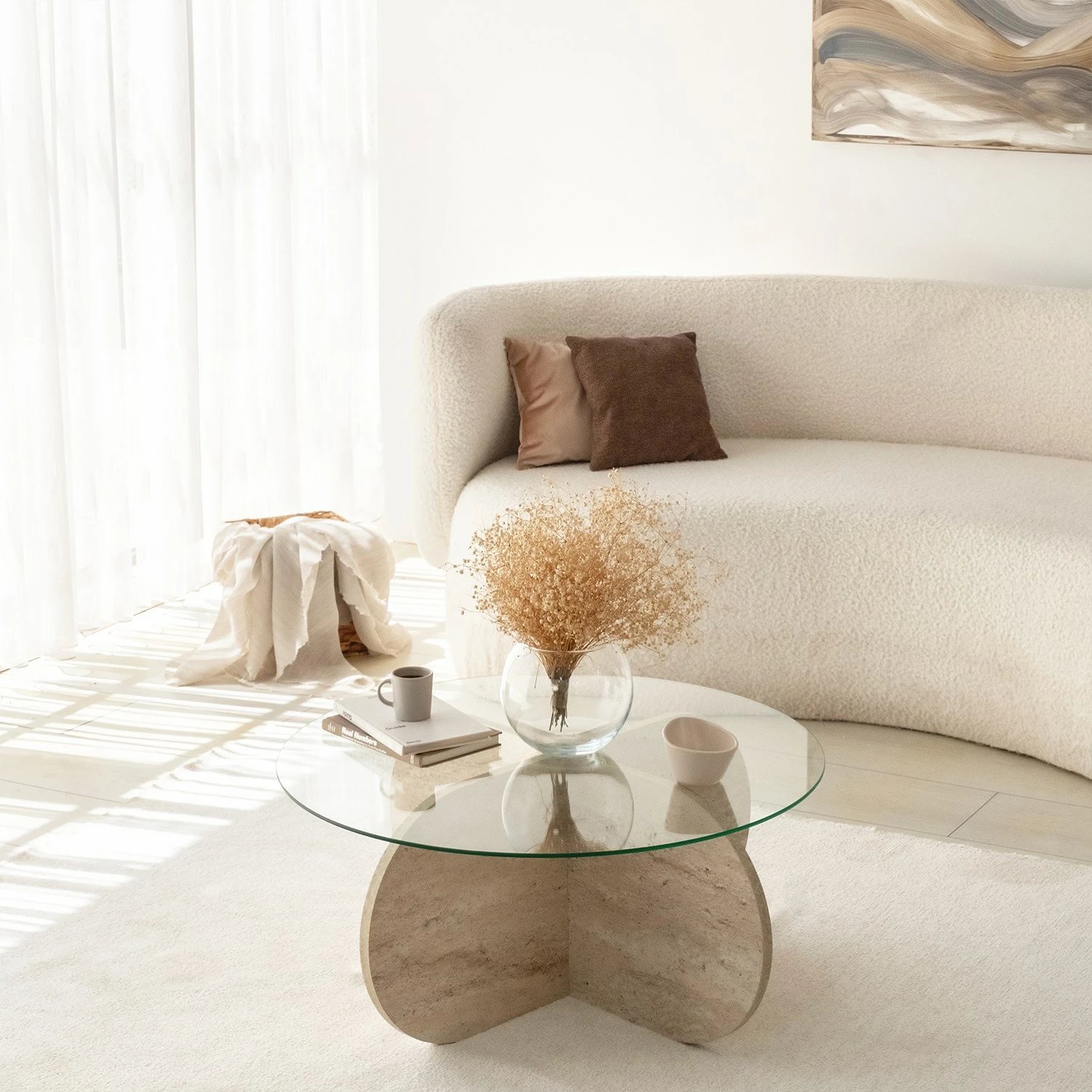 Tavolinë kafeje Hanah Home, Bubble, ngjyrë travertin, xham transparent