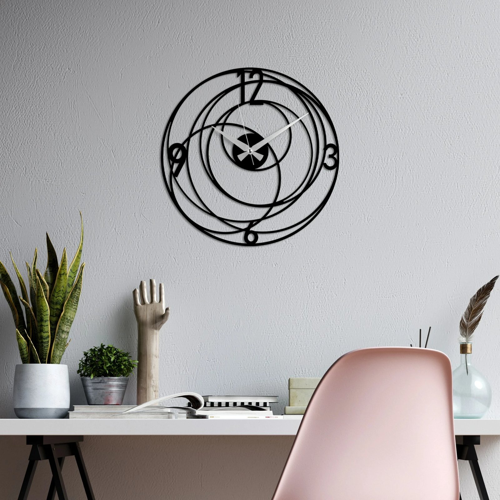 Orë muri dekorative prej metali, Wallity, e zezë, 49x49cm