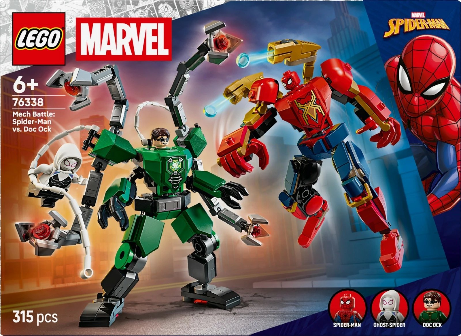 set ndërtimi LEGO Marvel 76338 Mech Battle Spider-Man vs Doc Ock, 315 pjesë, 6+