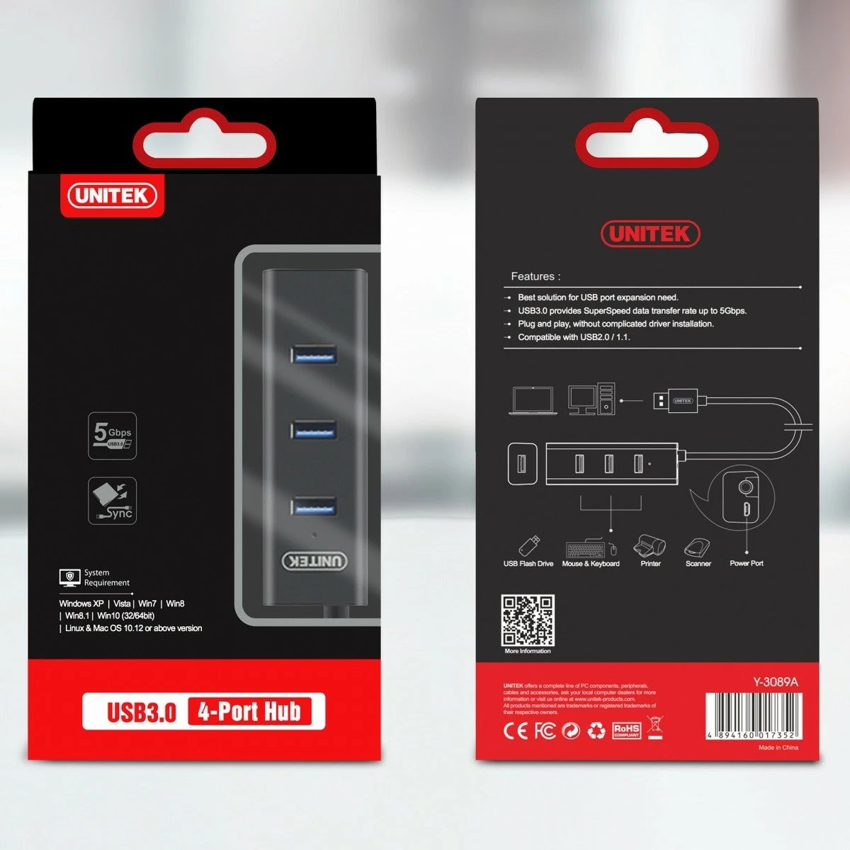 Hub USB 4x Unitek Y-3089, USB 3.0, i zi