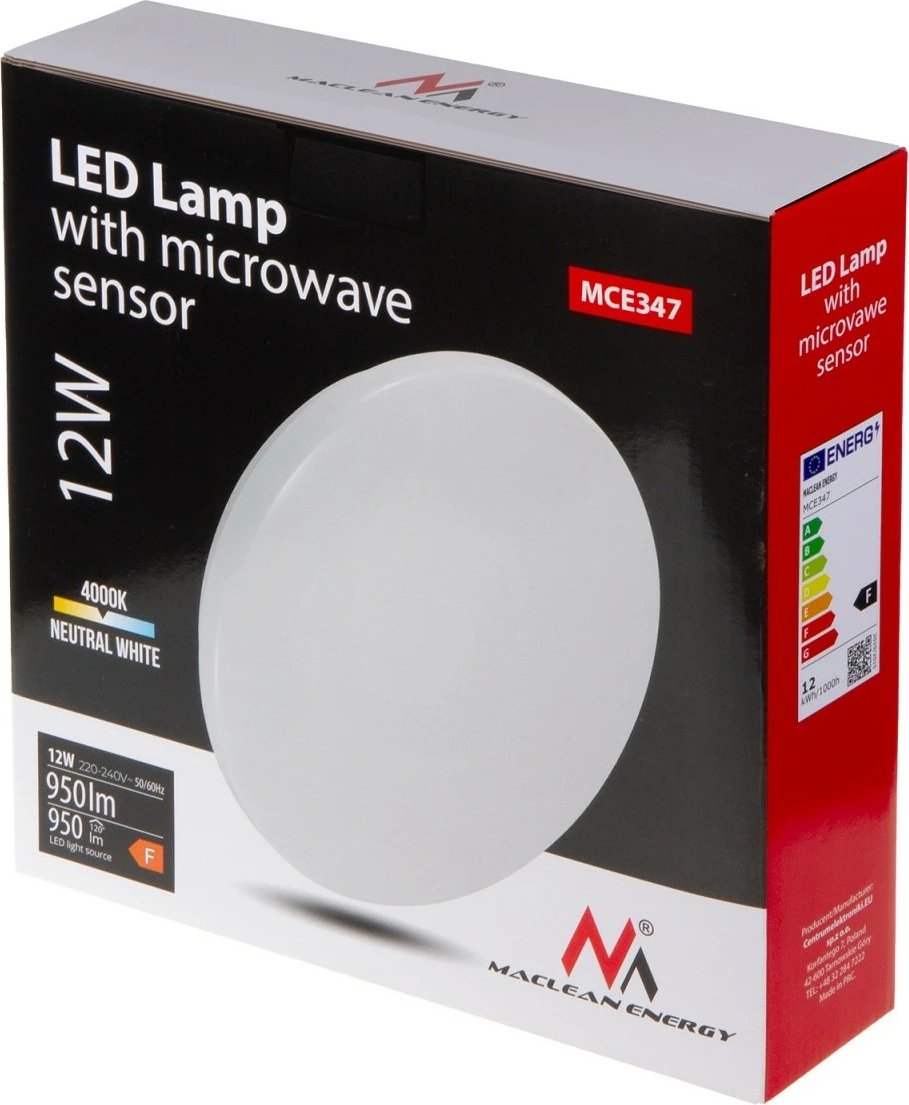 Llambë tavani LED Maclean MCE347 me sensor lëvizjeje dhe muzgut, Bardhë
