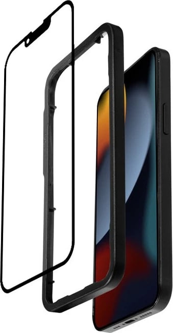 Xham i kalitur 3D për ekran, CRONG, 3D Armour Glass (CRG3DAGIP1661E), për iPhone 16e/14/13/13 Pro, Edge-to-Edge, 0.33mm, 92% transparencë, 9H, e zezë, me kornizë montimi