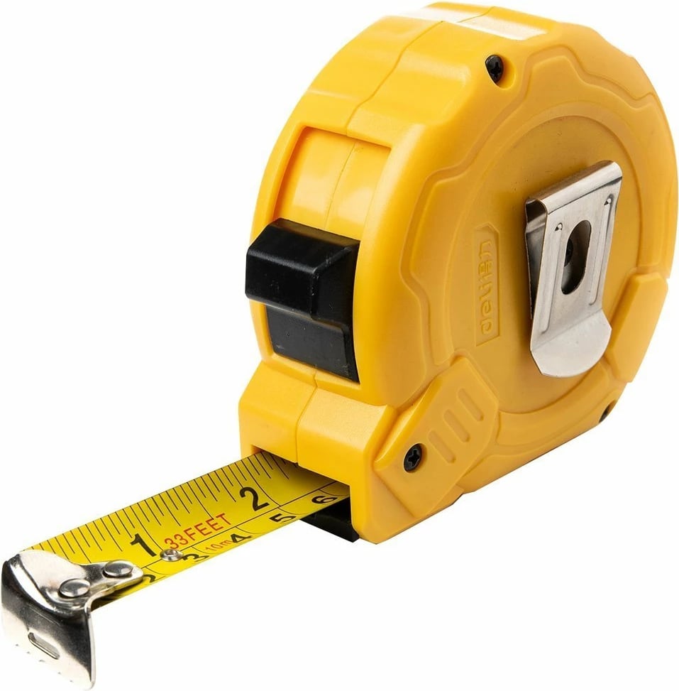 Metër çeliku Deli Tools EDL9010Y, 10m/25mm, verdhë