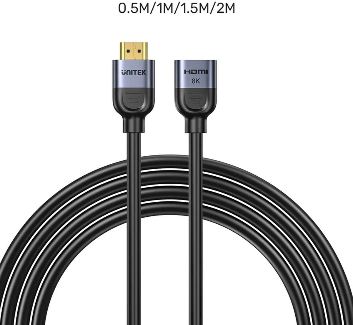 Zgjatës HDMI Unitek 2.1, 8K 0.5m, ngjyrë argjend-zi