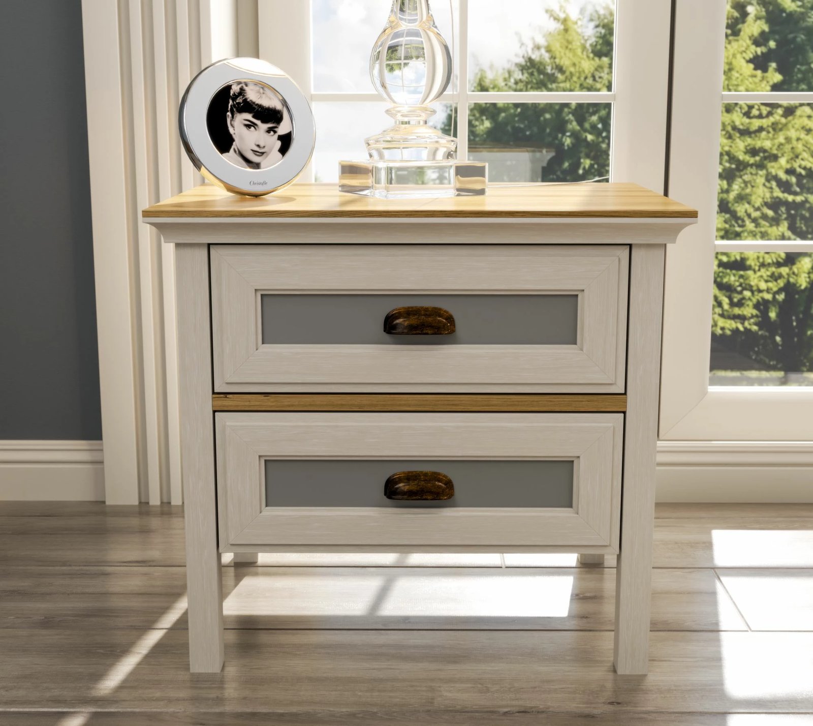 Komodinë anës krevati Skye Decor, krem, lis, gri, FRN-21016