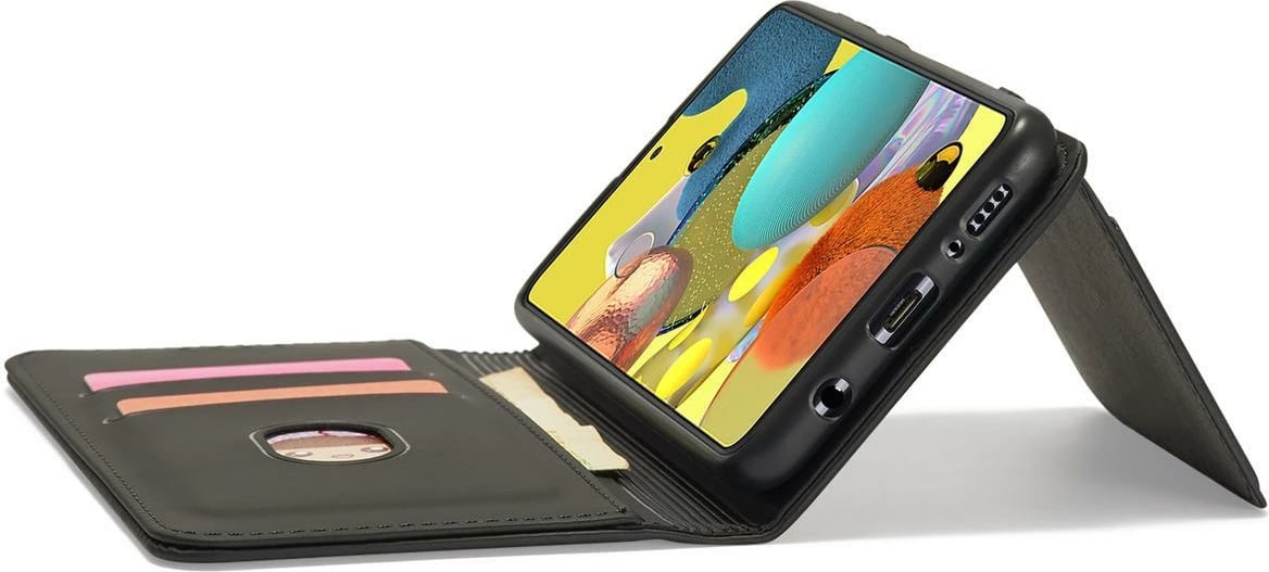 Mbështjellës Hurtel Magnet Card Case për Samsung Galaxy A12 5G, me portofol dhe mbajtëse, i zi