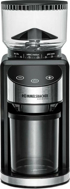 Mulli kafeje, Rommelsbacher EKM 400, konik inoksi, 35 nivele, 1–12 porcione, anti-statike, portafilter, i zi