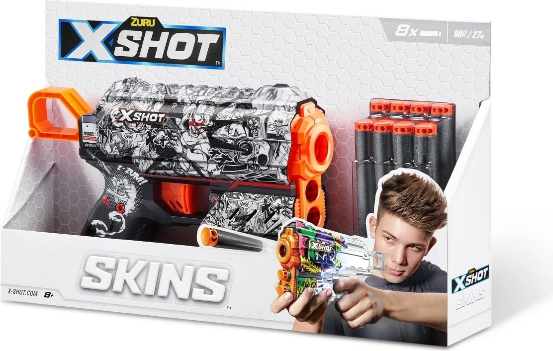 Blaster lodër ZURU X-Shot Skins Flux Pattern D me 8 shigjeta, shumëngjyrësh