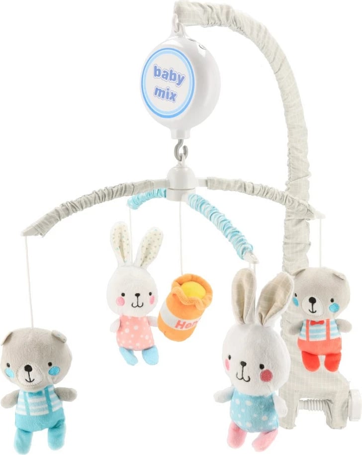 karusel muzikal për krevat bebe, Baby Mix, Teddy Bears & Rabbits, mekanik me melodi, pelush, multicolor