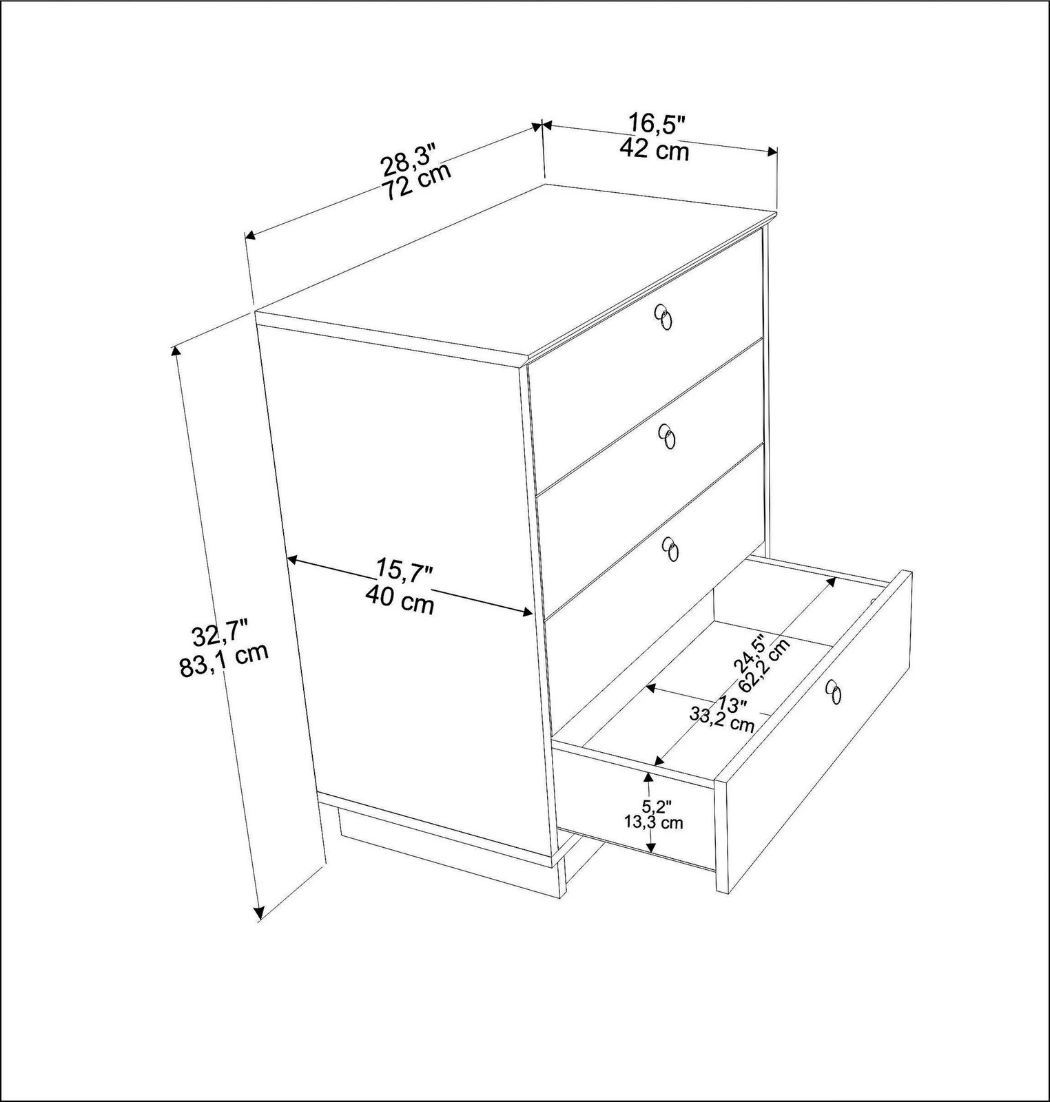 Komodë Skye Decor, Sahra, ngjyrë lis dhe e bardhë