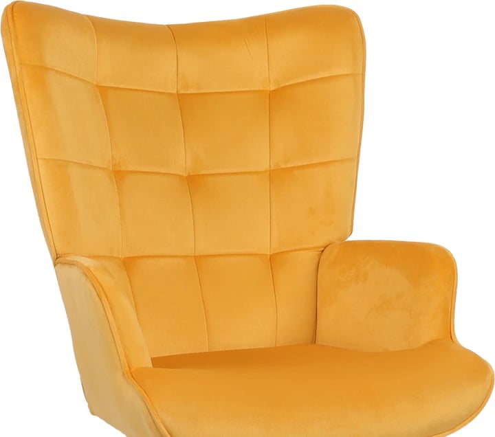 Karrige rrotulluese Lobima, kadife e verdhë, bazë e zezë, 71x68x104cm