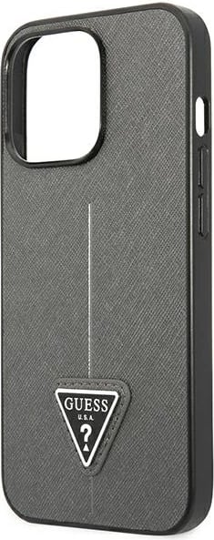 Mbështjellës Guess SaffianoTriangle Logo për iPhone 14 Pro Max 6.7", argjendtë Mbështjellës Guess SaffianoTriangle Logo për iPhone 14 Pro Max 6.7", argjendtë