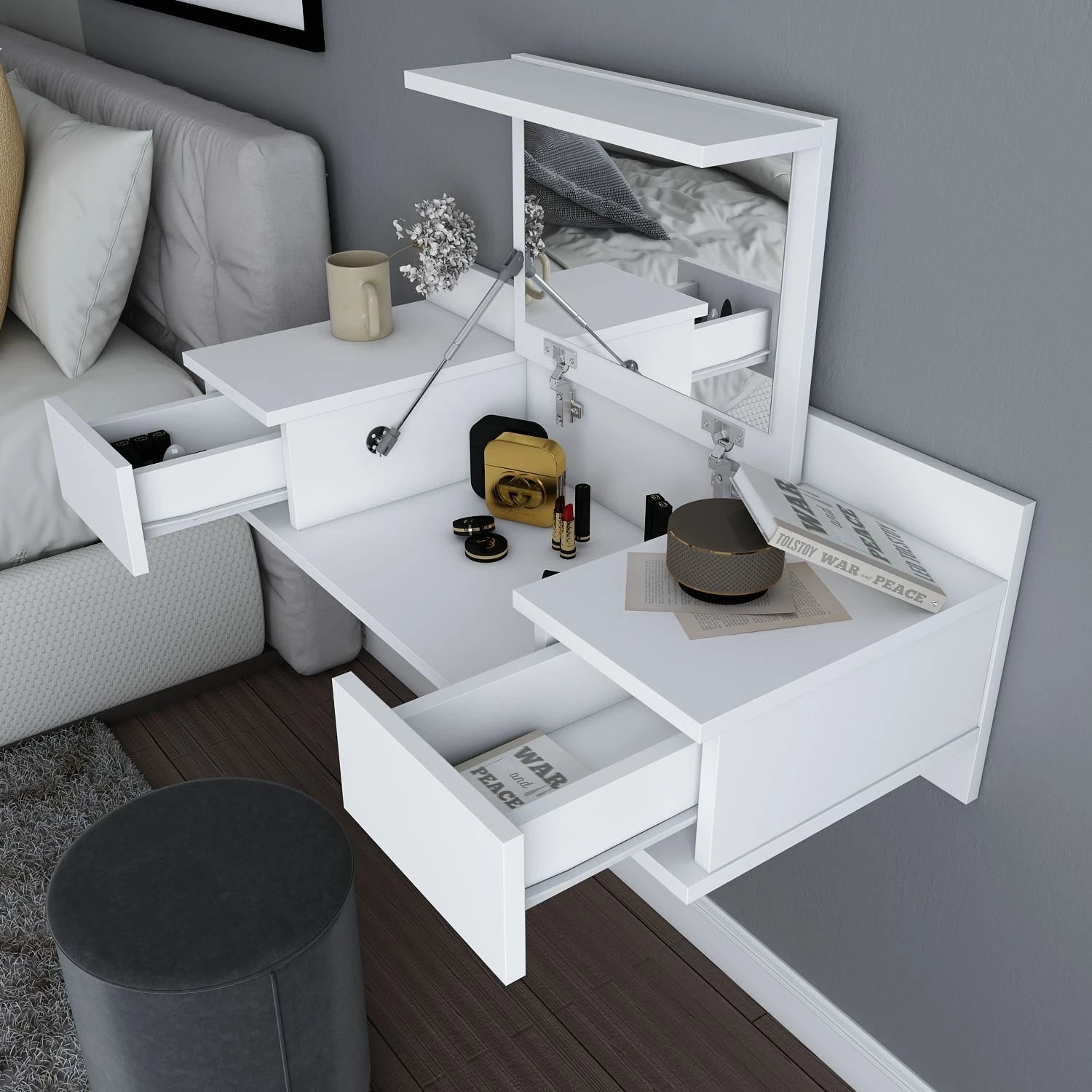 Tavolinë grimimi Skye Decor, e bardhë, Zenn