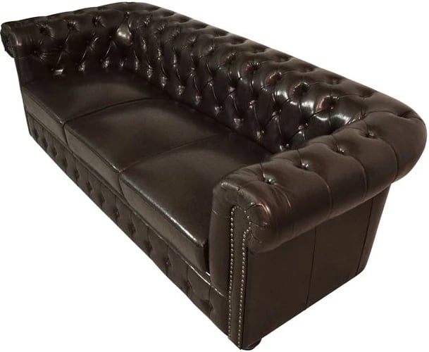 Divan 3 vendesh Chesterfield FH3009.01 lëkurë sintetike ngjyrë kafe e errët 208x90x73 cm