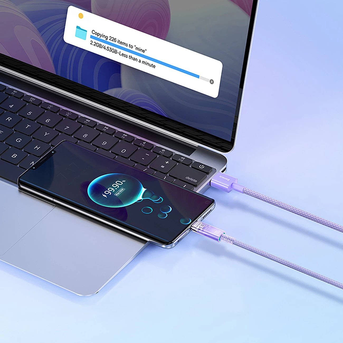 Kabllo Baseus Explorer USB-A në USB-C, 1m, 100W, Violet