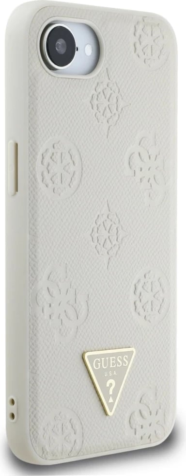 Mbështjellës Guess Grained Hot Stamp Peony Triangle Logo MagSafe për iPhone 16e, Bezhe
